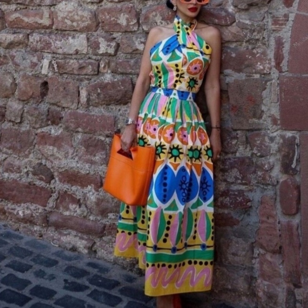 ZARA Colorful Bright Cotton Abstract Batik African Print Pleated Maxi Skirt NWT - Picture 13 of 13